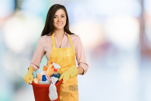 Local cleaner preparing bedding and surfaces in an SE1 short-let property