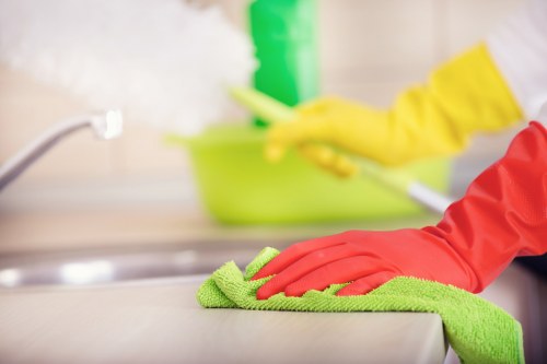 Professional carpet cleaning team completing a safe service